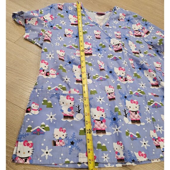 Sanrio Hello Kitty Scrubs Top Nurse Snowman Snowflake Winter Blue SEE DESCRIPT - Picture 4 of 10